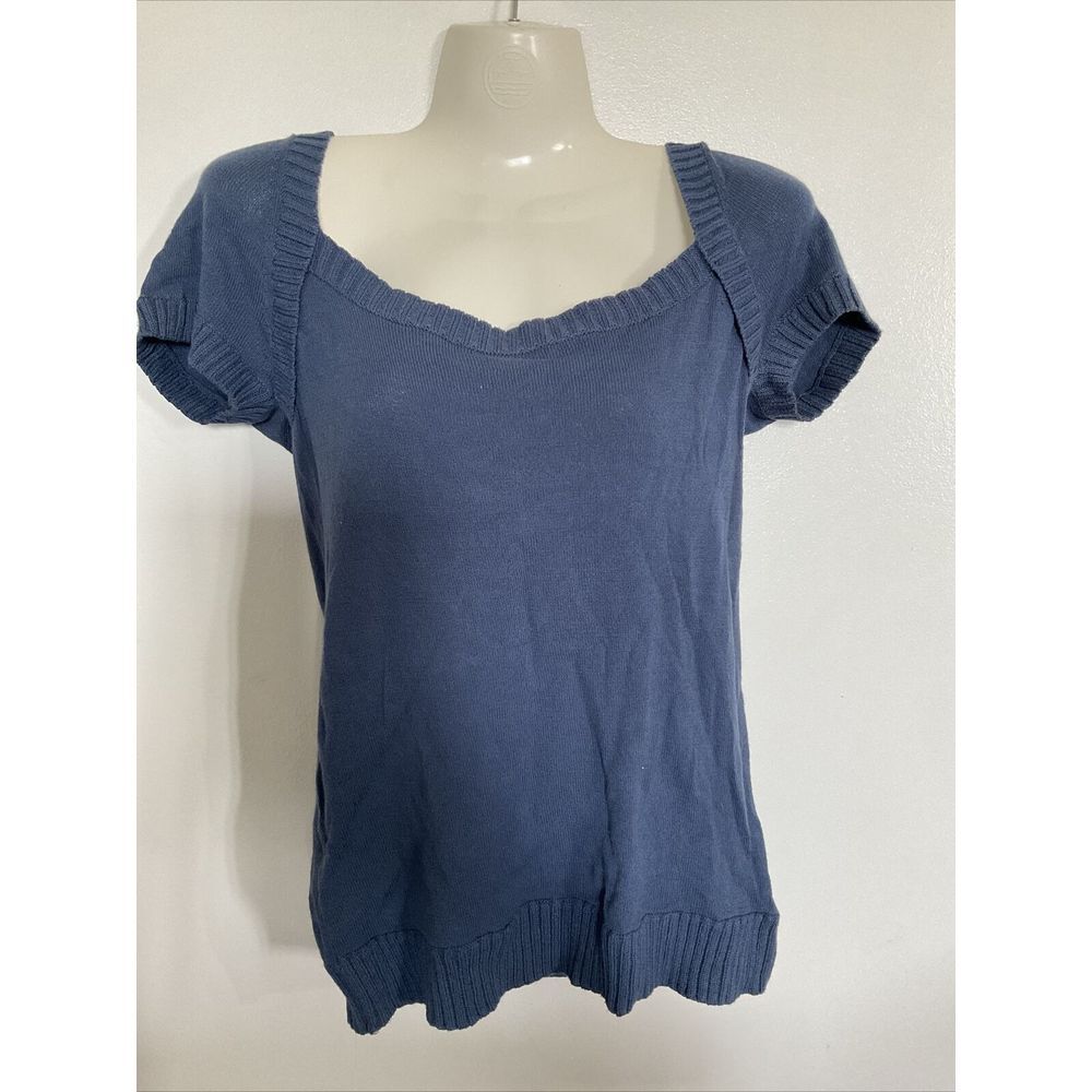 Bcbg MAXAZRIA dark‎ blue square neckline fitted sweater short sleeve size large